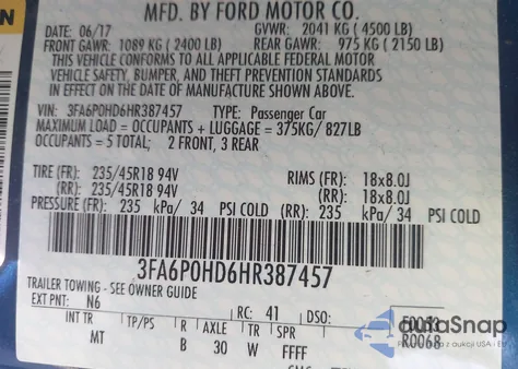 2017 Ford Fusion Se from USA, damaged, VIN 3FA6P0HD6HR387457